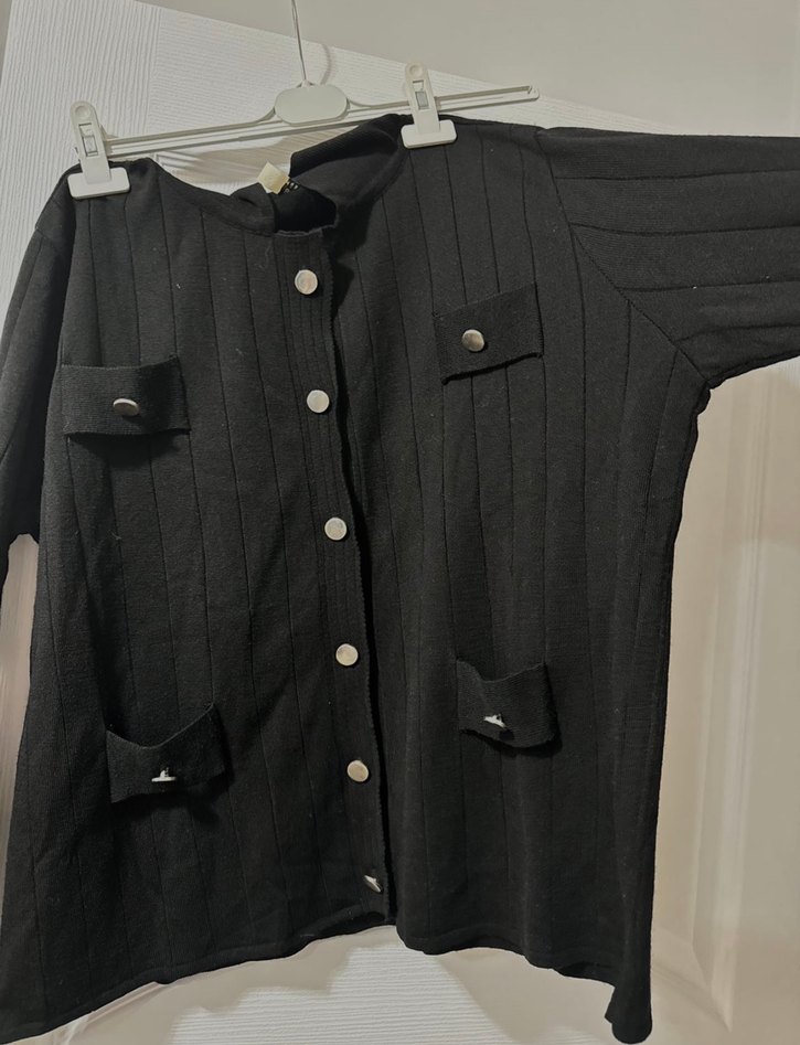 Triko ceket Düğmeli Siyah   Kadın Ceket - Görsel 2