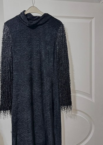 Simli Uzun Kollu Siyah Gotik Balıkçı Yaka Elbise - Görsel 2