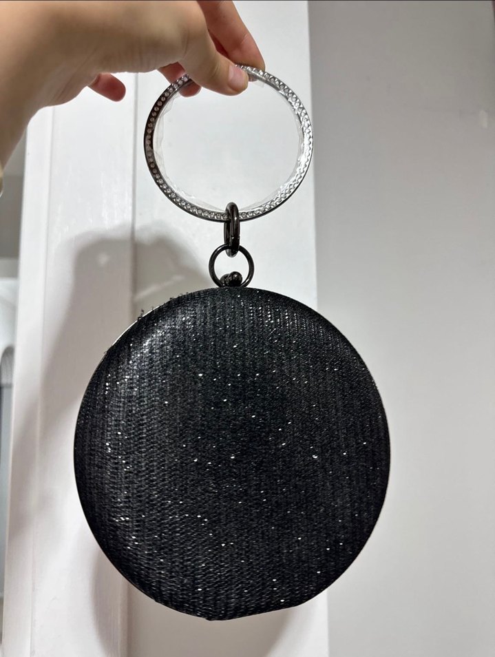 Abiye çanta Zincir Detaylı Siyah Puantiyeli Clutch Çanta - Görsel 2