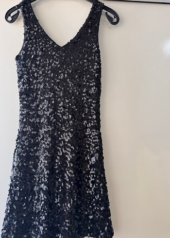 Siyah Payetli V Yaka Mini  Elbise - Görsel 2