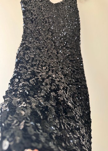 Siyah Payetli V Yaka Mini  Elbise - Görsel 3