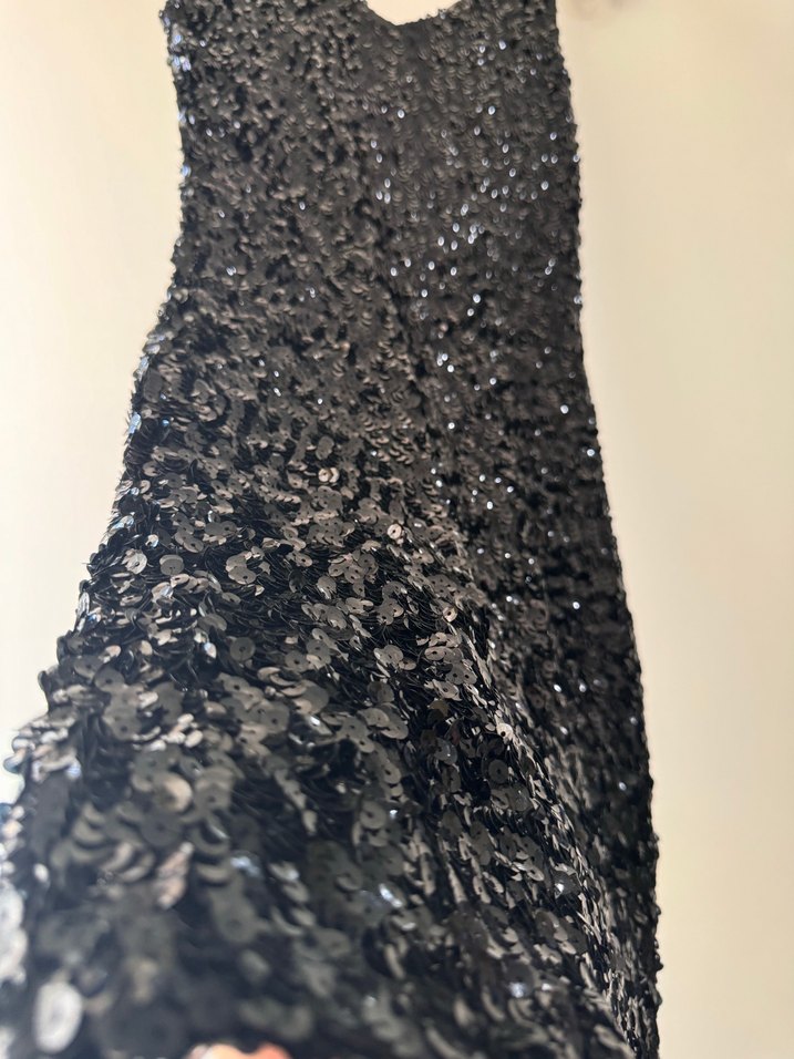 Siyah Payetli V Yaka Mini  Elbise - Görsel 3