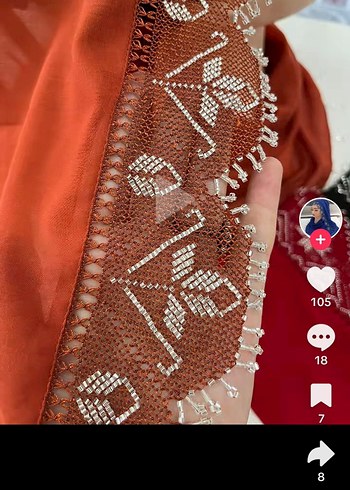 Boncuk İşlemeli Parlak Kahverengi Kadın Şal - Görsel 3