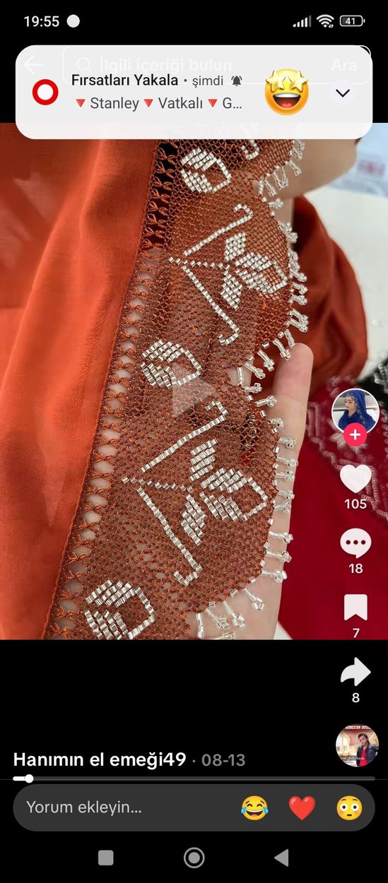 Boncuk İşlemeli Parlak Kahverengi Kadın Şal - Görsel 3