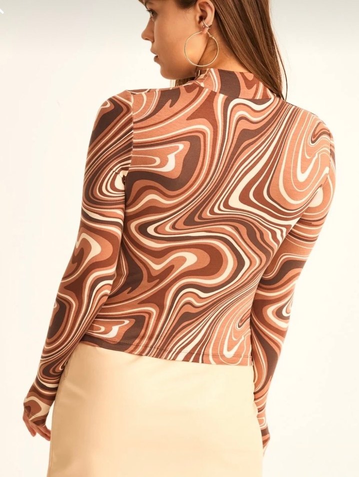 Bohem Retro Desenli Boğazlı Kadın Bluz - Görsel 2