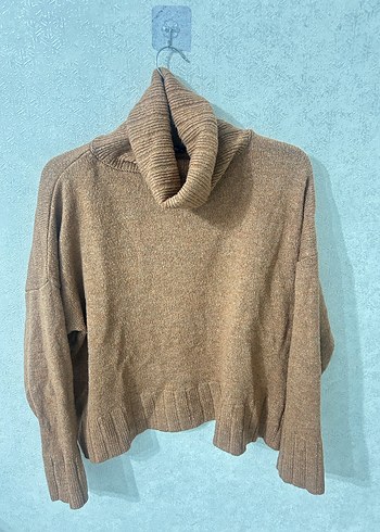 Kadın Kahverengi Boğazlı Örgü Kazak - Görsel 2