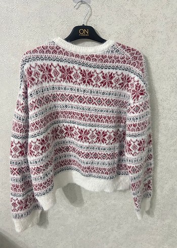 Bordo Gri Nakışlı Bohem Kadın Kazak - Görsel 3