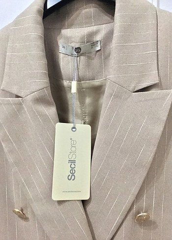 Bej Düğmeli Keten Kadın Blazer - Görsel 5