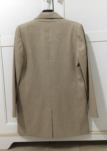 Bej Düğmeli Keten Kadın Blazer - Görsel 11