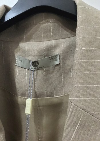 Bej Düğmeli Keten Kadın Blazer - Görsel 6