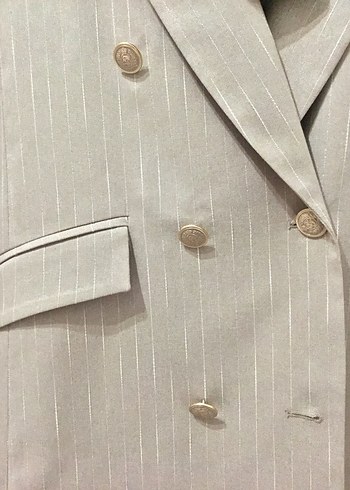 Bej Düğmeli Keten Kadın Blazer - Görsel 10