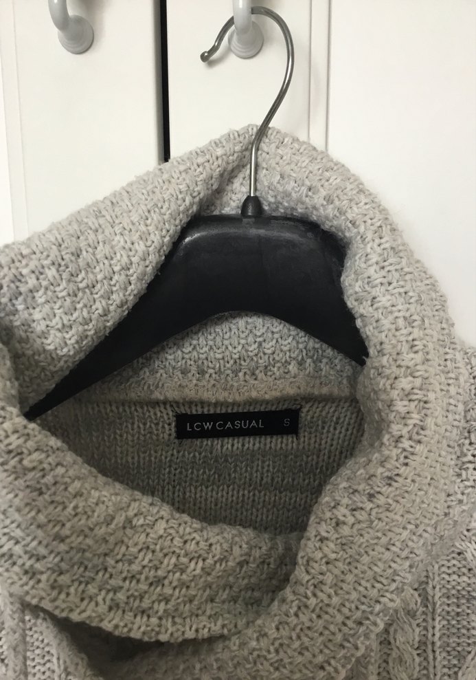 Gri Örgü Yüksek Yaka Kadın Kazak - Görsel 4