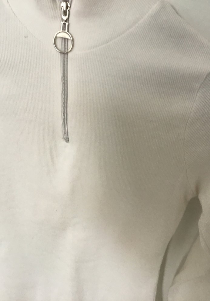 Beyaz Yarım Fermuarlı Yüksek Yaka Kadın Kazak - Görsel 2