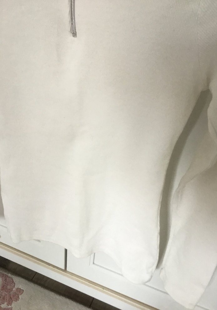 Beyaz Yarım Fermuarlı Yüksek Yaka Kadın Kazak - Görsel 3