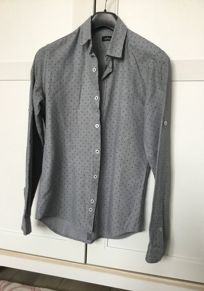 Uzun Kollu Gri Pamuklu Erkek Gömlek - Görsel 2