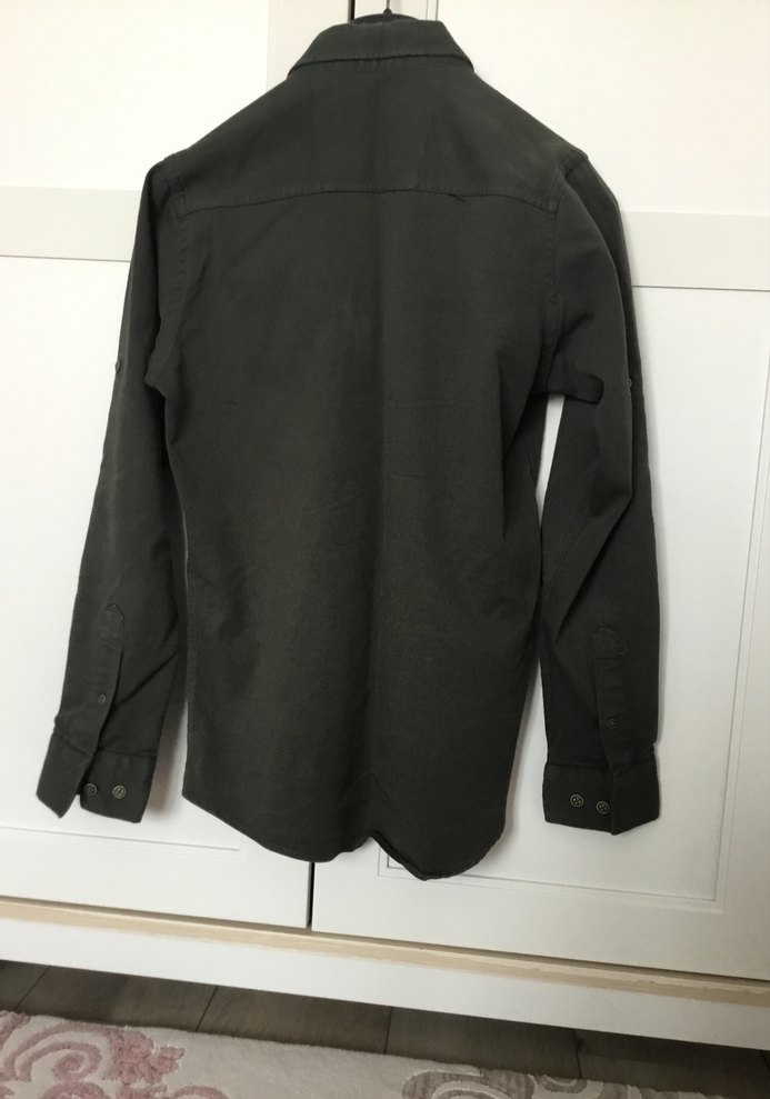 Erkek Gri Keten Uzun Kollu Gömlek - Görsel 5