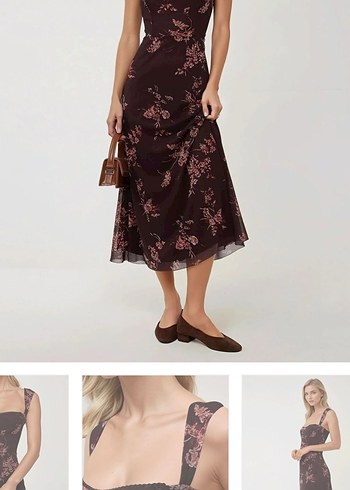 Çiçek Desenli Midi Askılı Elbise - Görsel 2