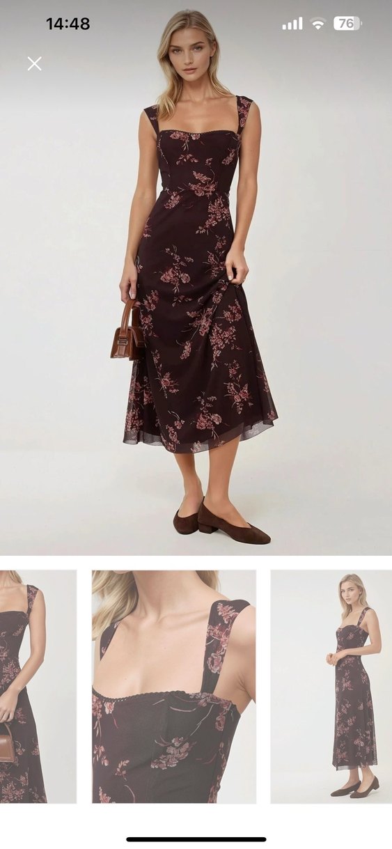 Çiçek Desenli Midi Askılı Elbise - Görsel 2