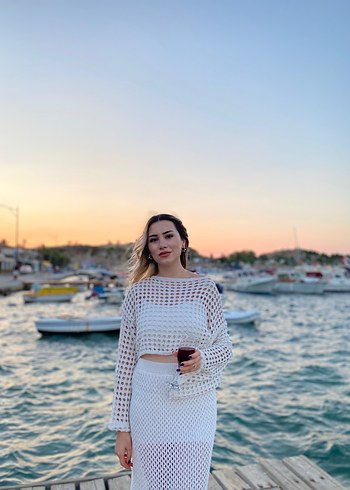 Bohem Uzun Kollu Beyaz Örgü Midi Elbise - Görsel 2