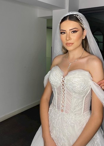 Straplez A Kesim Beyaz Uzun Gelinlik - Görsel 3