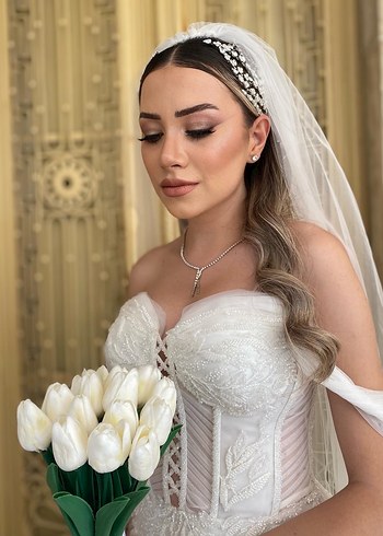 Straplez A Kesim Beyaz Uzun Gelinlik - Görsel 2