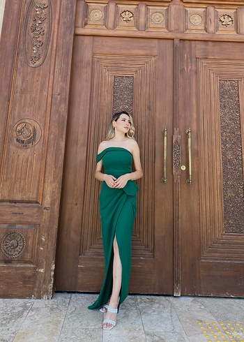 Yeşil Drapeli Uzun Abiye Elbise - Görsel 2