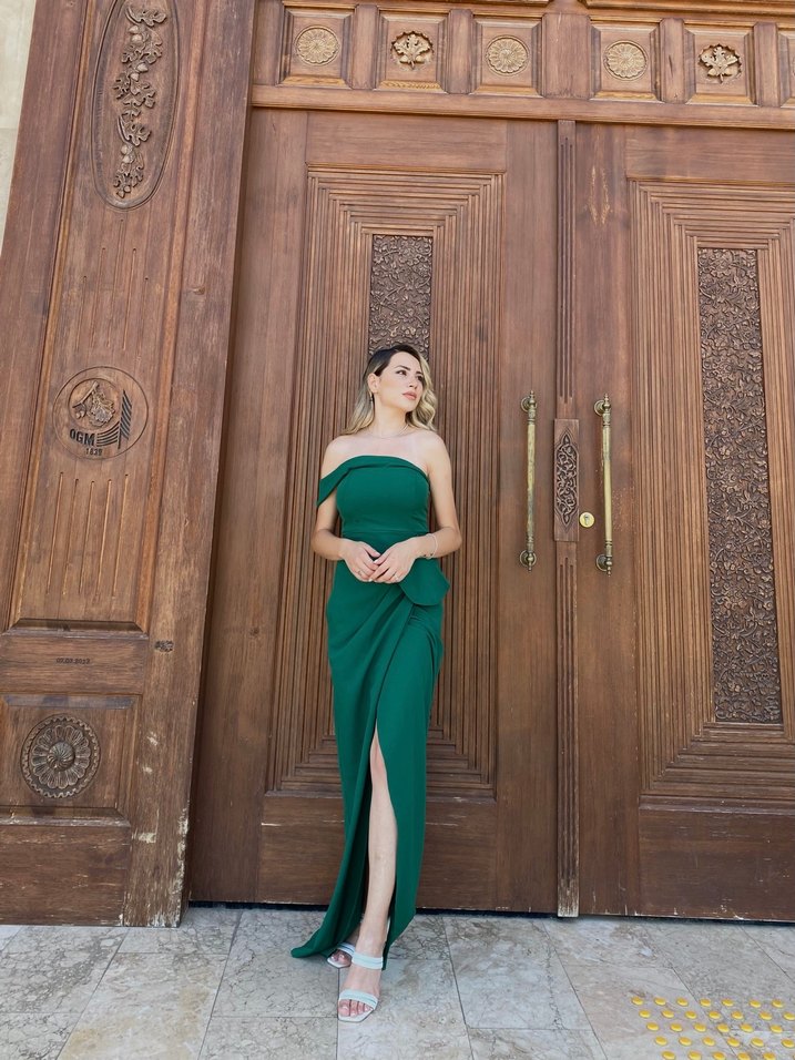 Yeşil Drapeli Uzun Abiye Elbise - Görsel 2