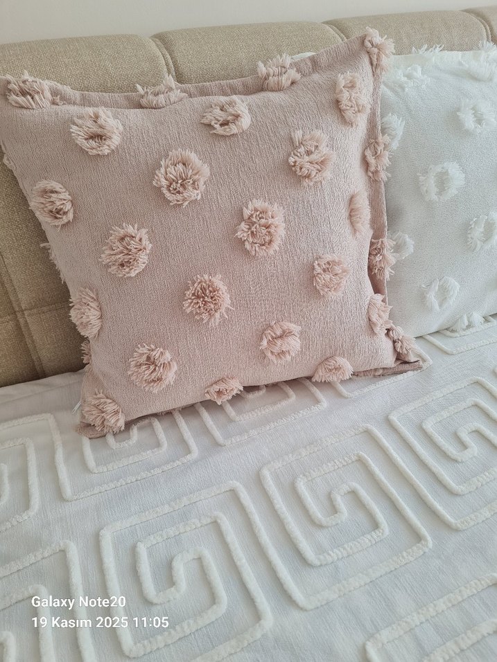 ponponlu Bohem Tarzı cappucino  kırlent Kılıfı - Görsel 2