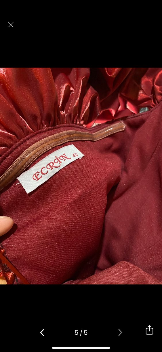 Bordo İşlemeli Uzun Abiye Elbise - Görsel 5