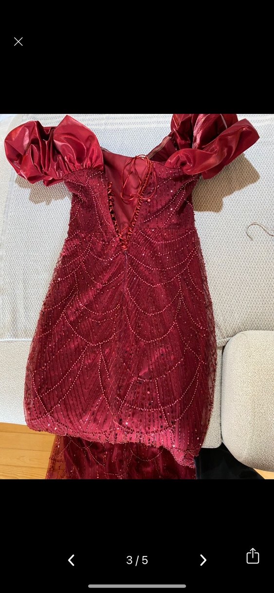 Bordo İşlemeli Uzun Abiye Elbise - Görsel 3