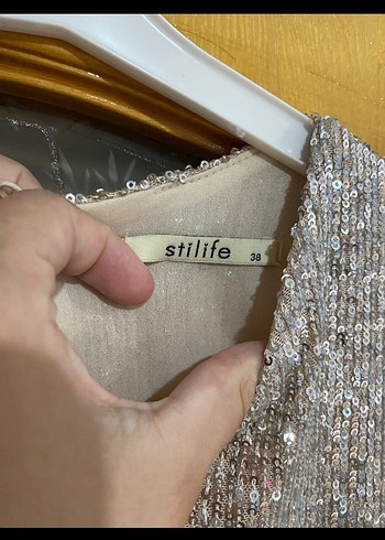 Uzun Kollu Bej Abiye Elbise - Görsel 3