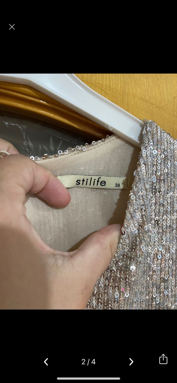 Uzun Kollu Bej Abiye Elbise - Görsel 3