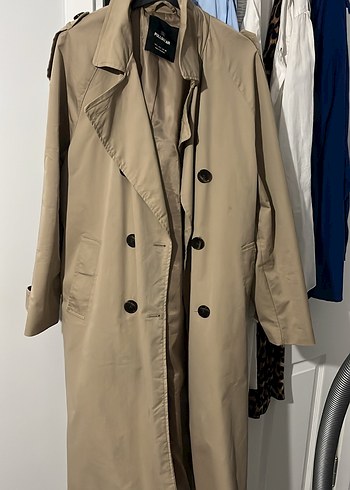 Bej Midi Kadın Trençkot, Düğmeli, Pamuklu - Görsel 3