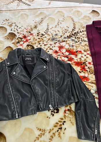 Zebra Desenli Siyah Deri Biker Ceket - Görsel 2