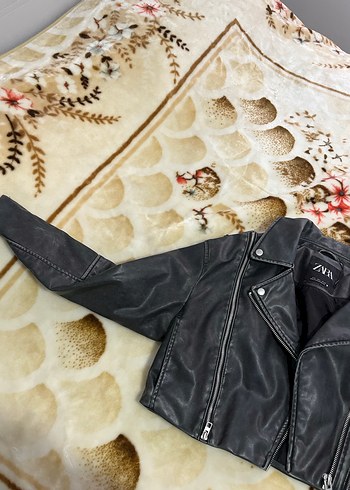 Zebra Desenli Siyah Deri Biker Ceket - Görsel 3