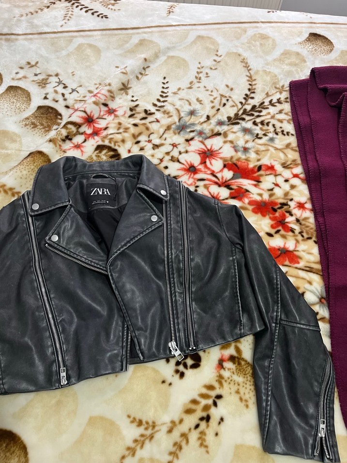 Zebra Desenli Siyah Deri Biker Ceket - Görsel 2