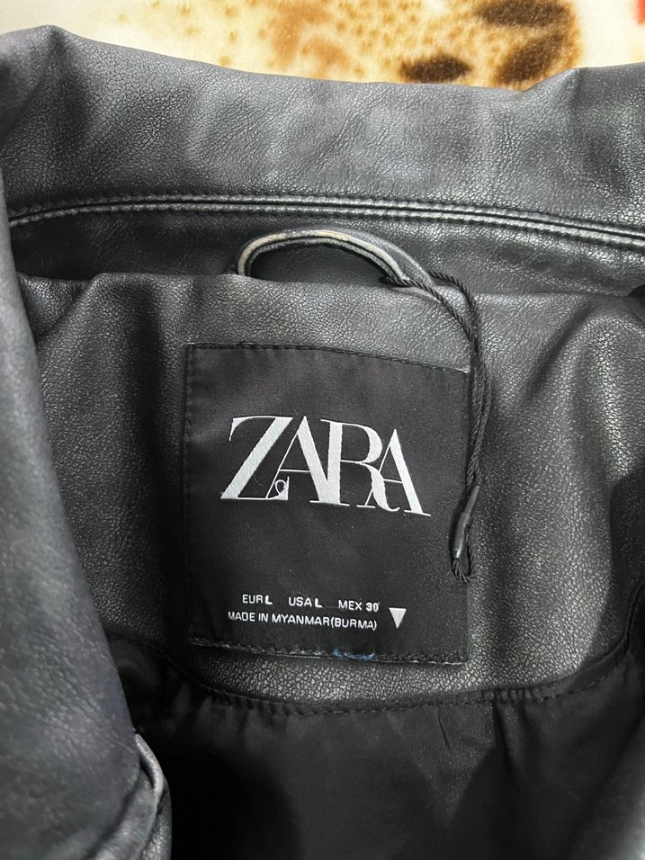 Zebra Desenli Siyah Deri Biker Ceket - Görsel 5