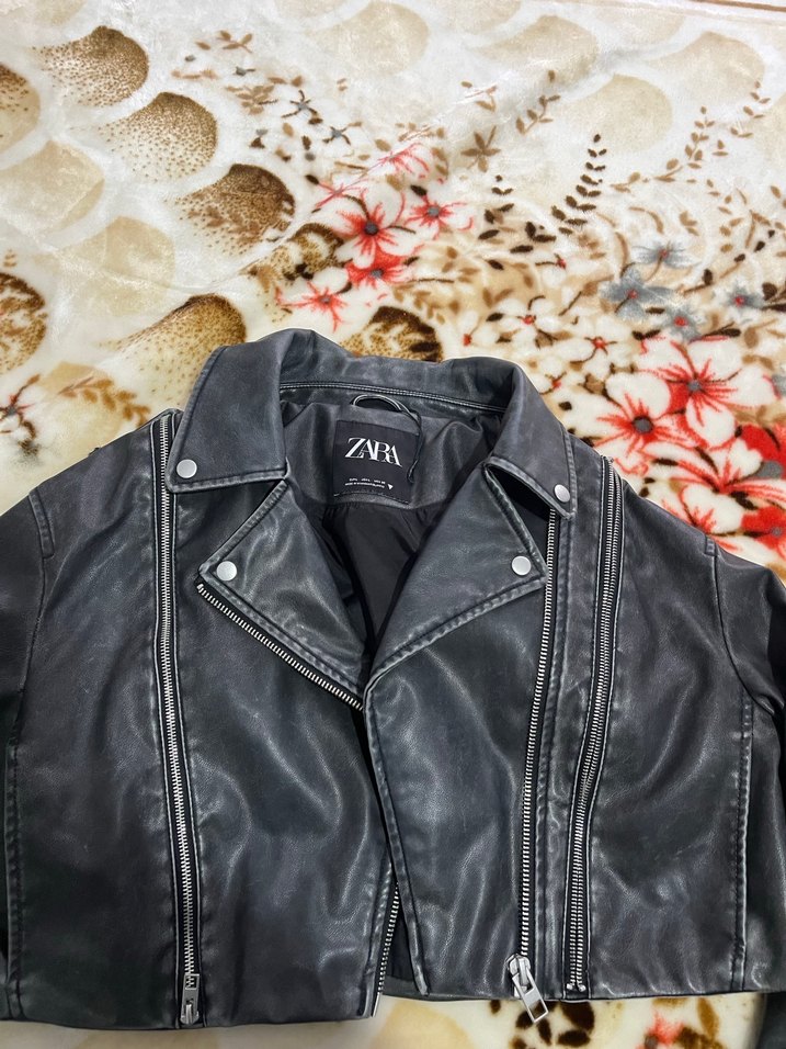 Siyah Deri Biker Ceket - Zebra Desenli - Görsel 2