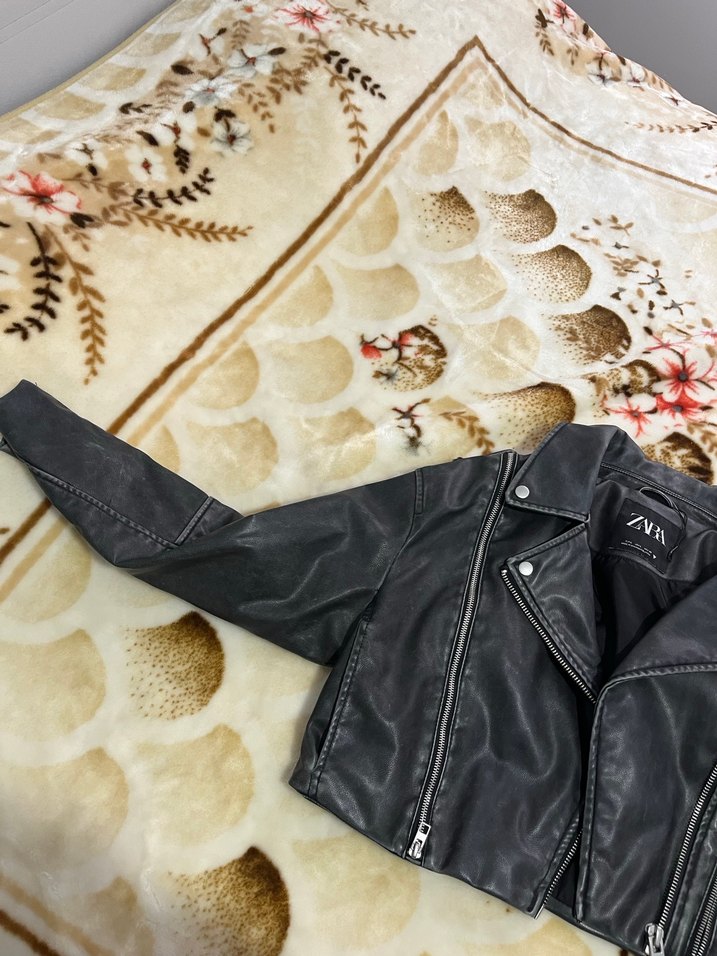 Siyah Deri Biker Ceket - Zebra Desenli - Görsel 3