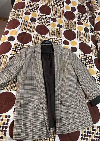 Kadın Gri Kareli Düğmeli Blazer Ceket - Görsel 2