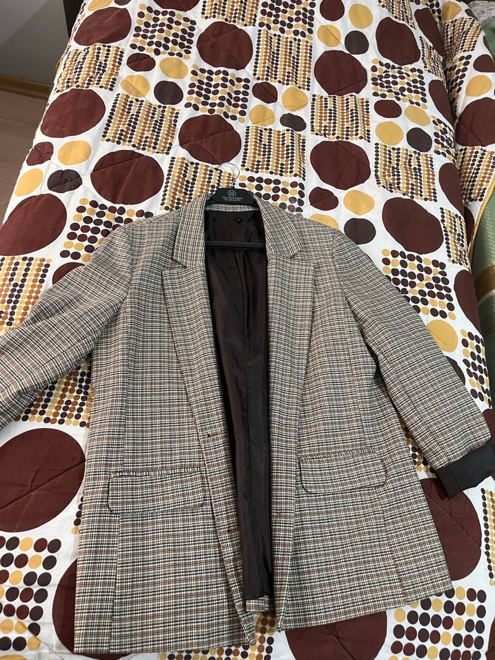 Kadın Gri Kareli Düğmeli Blazer Ceket - Görsel 2