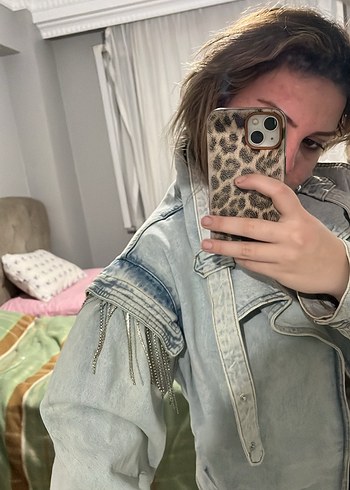 Gri Bağcıklı Tie-Dye Denim Ceket - Görsel 3