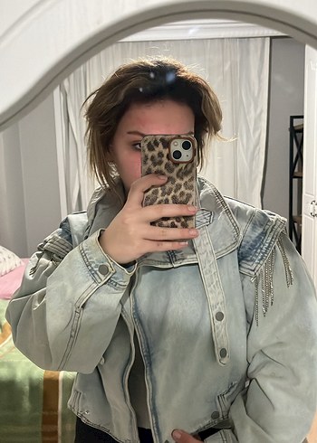 Gri Bağcıklı Tie-Dye Denim Ceket - Görsel 2