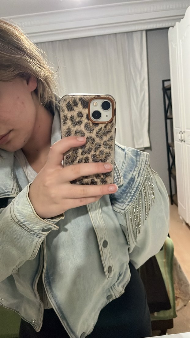 Gri Bağcıklı Tie-Dye Denim Ceket - Görsel 4