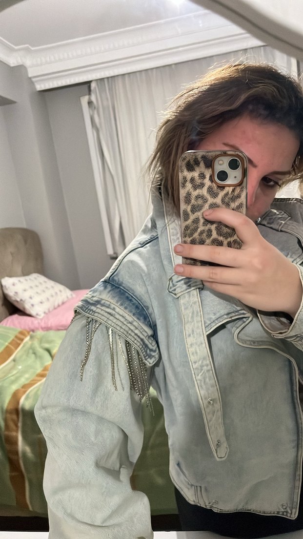 Gri Bağcıklı Tie-Dye Denim Ceket - Görsel 3