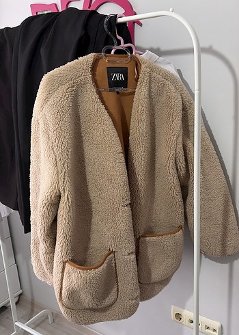 Zara Bej Pelus Salas Midi Kadin Ceket