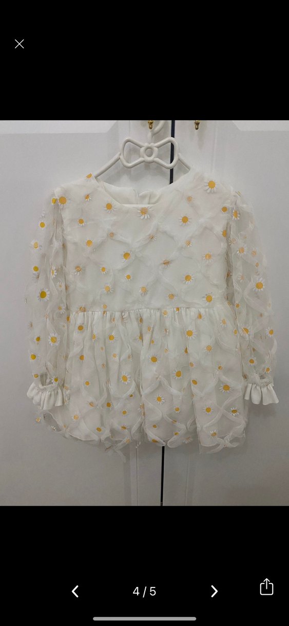 Beyaz Kız Çocuk Papatyalı Fırfırlı Elbise - Görsel 4