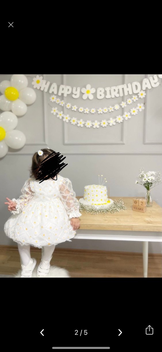 Beyaz Kız Çocuk Papatyalı Fırfırlı Elbise - Görsel 2