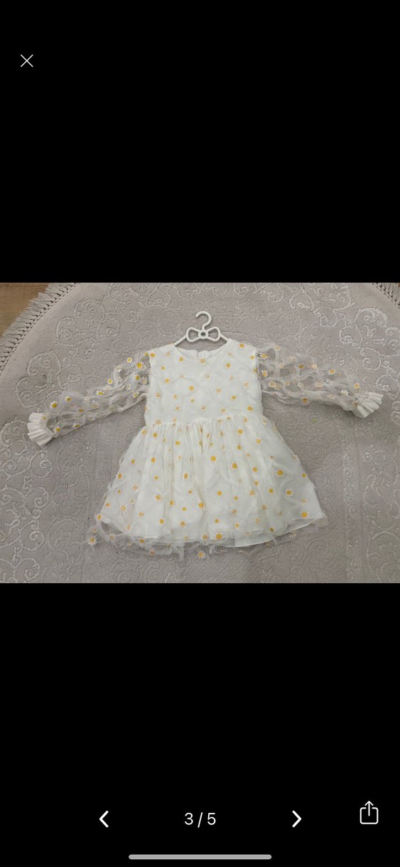 Beyaz Kız Çocuk Papatyalı Fırfırlı Elbise - Görsel 3