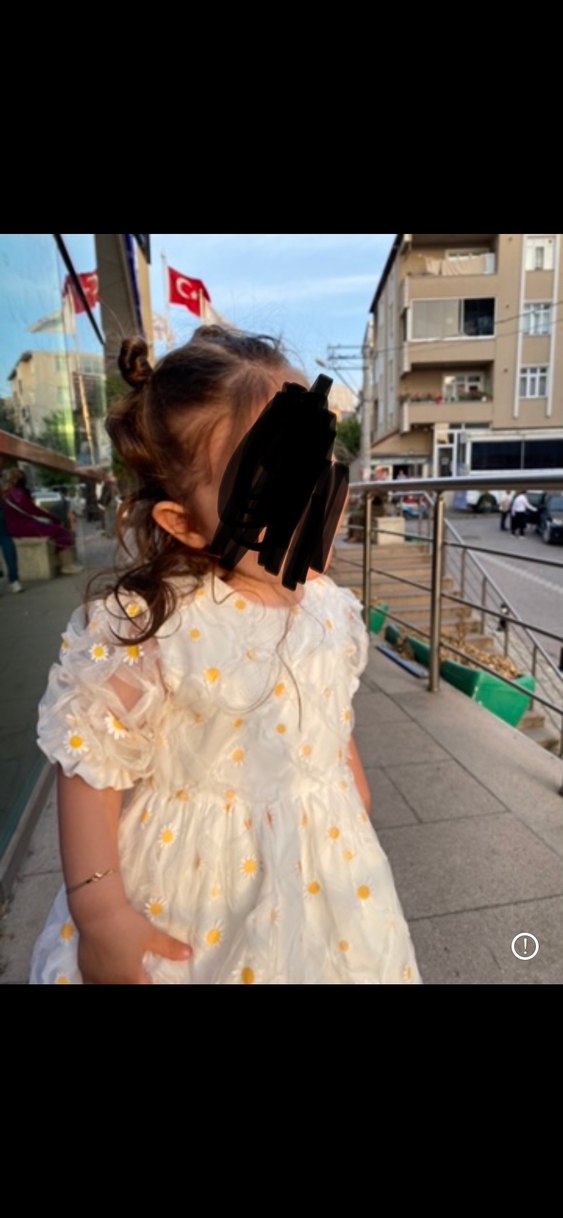Beyaz Kız Çocuk Papatyalı Fırfırlı Elbise - Görsel 5